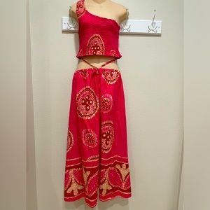 House of Harlow 1960 coral pink red skirt and top set size medium nwot